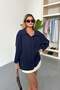 Women's Long Sleeve Single Pocket Loose Shirt Navy Blue - 26Y 2131 - 5