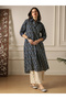 Women Indigo Collared Ethnic Floral Print Kurta