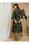 Women Olive Bell Sleeves Tropical Print Kurta - 3