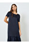 Women Navy Blue Ruffled Hem Midi Dress - 3