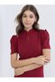 Women Burgundy Mandarin Collar A-Line Midi Dress - 4