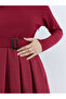 Women Maroon Belted A-Line Midi Dress - 5