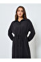 Women Black Shirt Maxi Dress with Waist Drawstring - 2