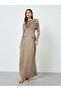 Women Khaki Asymmetrical Shoulder Maxi Dress - 3