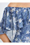 Women Blue Floral Cape Sleeve Sheath Maxi Dress - 4