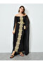 Women Black Embroidered Off Shoulder Cape Sleeve Maxi Dress - 3