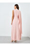 Women Pink Cape Long Sleeves A-Line Maxi Dress - 5