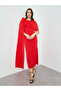 Women Red Round Neck Cape Sleeve Maxi Dress - 3