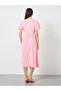 Women Pink Frill Sleeve Pleated Midi Dress - 5