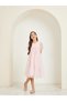 Girls Pink Embroidered Mesh Tiered Midi Dress - 2