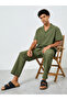 Men Textured Olive Green Shirt and Pants Co-Ords