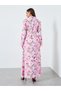 Women Pink Floral Long Sleeves Shirt Maxi Dress - 5