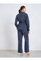 Women Striped Stand-Up Collar Belted Top and Pants Co-Ords - 5