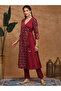 Women Maroon Floral Foil Print Kurta with Pants Set - 2