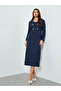 Women Blue Tweed Sheath Maxi Dress - 3