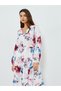 Women Blue Floral Print Balloon Sleeves Midi Dress - 2