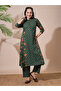 Women Green Floral Print Mandarin Neck Kurta with Pant Set