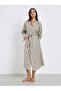Beige Striped Long Sleeve Robe - 2
