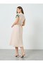 Women Beige Flower Patch Detail Fitted Waist Midi Dress - 5