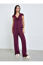 Women Burgundy Lace Trim Top and Pyjama Set