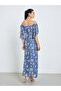 Women Blue Floral Cape Sleeve Sheath Maxi Dress - 5