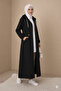 Women's Pocketed Elastic Sleeve Hooded Long Denim Jacket - Black - 2