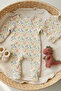Unisex Baby Dinosaur Patterned Ribbed Jumpsuit and Hat Set - 5
