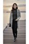 Women's Gray Jacket Cardigan Long Sleeve Embossed Patterned Hooded Stripe Paneled - 2