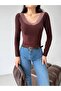 Women's Collared Lace Brown Blouse - 2