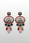 Bohemian Earrings with Bird and Flower Figures, Red Beaded, Vintage Design, Ethnic Dangle
