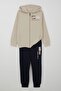Boy's Tracksuit Set Hooded Summer Printed Pockets 8-14 Years Old, Beige