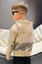 Boy's Cardigan Hooded with Print Detail on the Back, Ages 6-9, Beige - 3