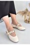 Atnis Beige Leather Ballerina Shoes