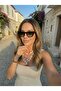 Unisex Cat Eye Square Sunglasses Brown Green - 4