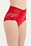Women's Red High Waist Front Velvet Side Band Top Tulle Bikini - 2