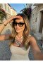 Unisex Cat Eye Square Sunglasses Brown Green - 3