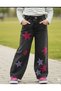 Jeans Girls' Jeans Without Lycra Patterned Elastic Waist 100% Cotton Wide Leg Denim Trousers
