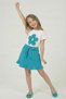 Girl's Turquoise Daisy T-Shirt Turquoise Ruffle Skirt April 23 Show Outfit Set - 3