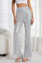 Elastic Waist Sequin Flared Trousers Silver - 2