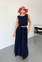 Women's Skirt Blouse 100% Cotton Double Set Navy Blue - 26Y 6031 - 4