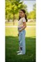 Jeans Girls' Jeans Without Lycra Patterned Elastic Waist 100% Cotton Wide Leg Denim Trousers - 2