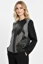 Green Black Lona Leather over Tulle Printed Women's Genuine Leather Jacket - 4