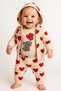 Baby Girl 3-Piece Cardigan Set with Hooded Elephant Embroidered Hearts, Top and Bottom Set, Cotton - 2