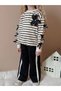 Girl's Striped Ribbon Detailed Sweatshirt Set - 2