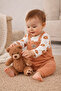 Men's Teddy Bear Patterned Waffle Fabric Printed Long Sleeve Brown Baby Romper Set - 2