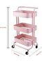 3 Tier Utility Trolley Cart with Wheels Pink Storage - 2