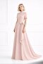 Maxi Length Short Sleeve Stylish Crepe Event Dress with Belt Cou-34