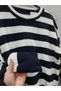 Unisex White Navy Blue Striped Crew Neck Knitwear Sweater Knit - 7