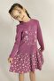 Floral Patterned Girl's Purple Dress - 3