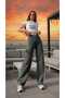 Clara Stretch Fabric Women's Dark Cargo Wash Super High Waist Loose Leg Denim Loose Palazzo Pants - 3